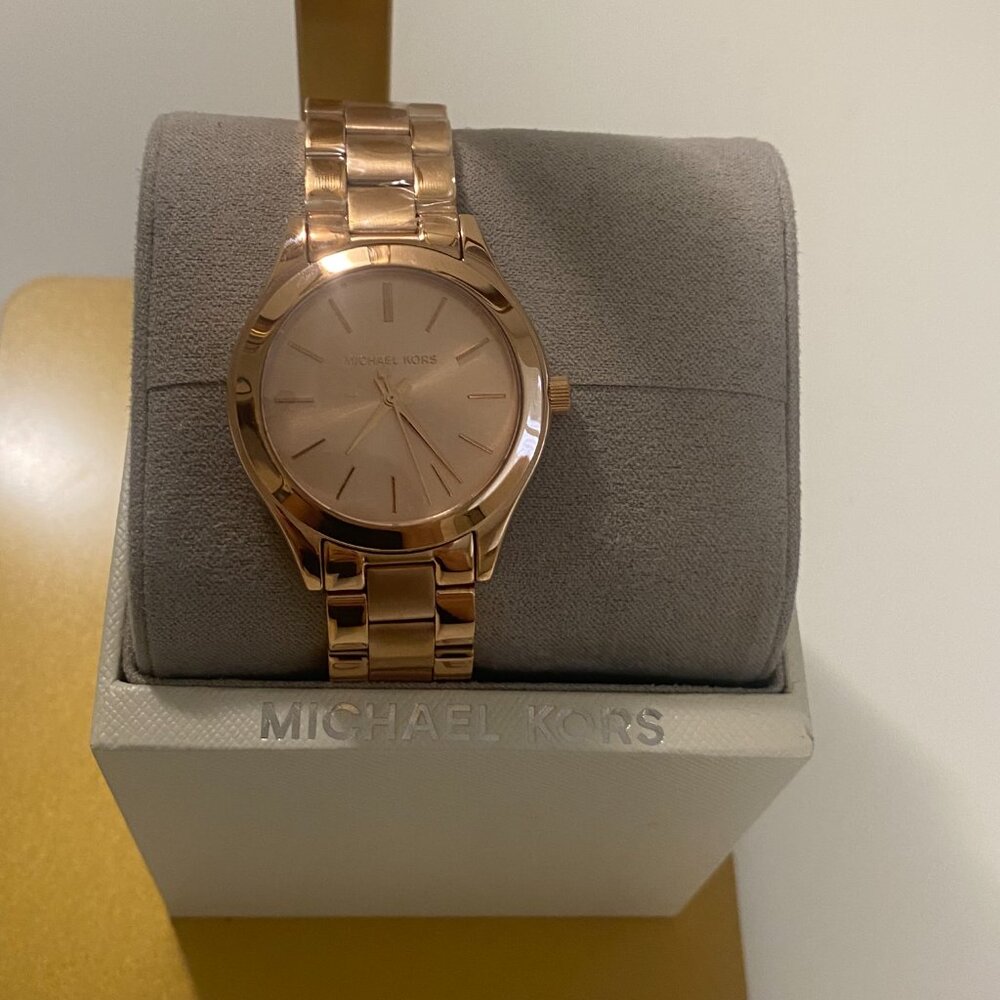 Michael Kors Mini Slim Runway Rose Gold-Tone Three-Hand Watch NWT - Picture 3 of 7